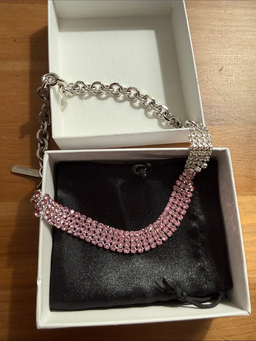 Justin Clinquet sliver and pink choker